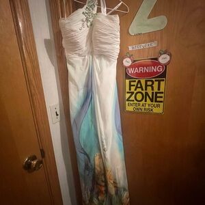 Elegant Strapless Gown with Colorful Design